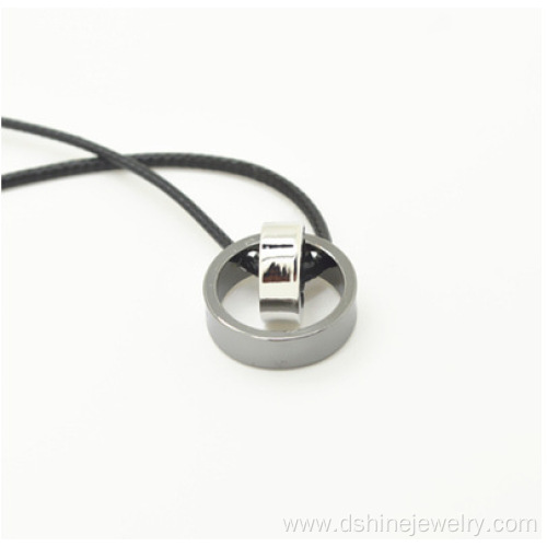 Stainless Steel Round Pendants For Men Leather Necklace